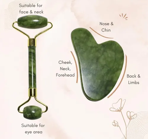 Set Rodillo Y Gua Sha Jade Para Rostro Y Cuello