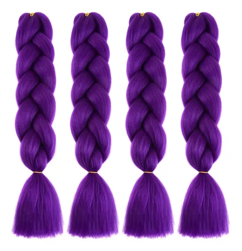 4 Extensiones De Cabello Morado Para Trenzas De 24 Pulgadas
