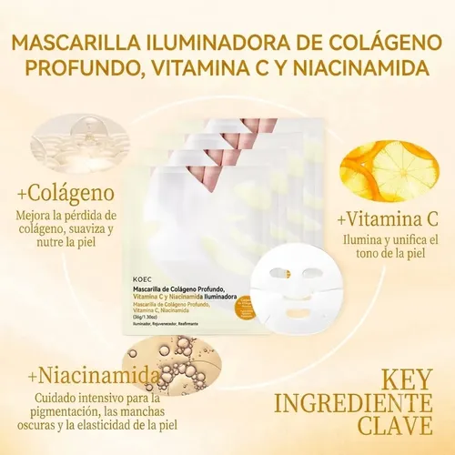 Mascarilla Facial Vitamina C Niacinamida Gel Colageno X 4