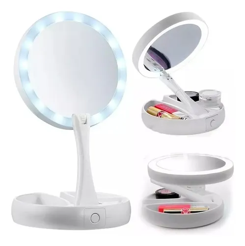 Espejo Doble X10 Luz Led Usb Recargable 360 Porta Maquillaje