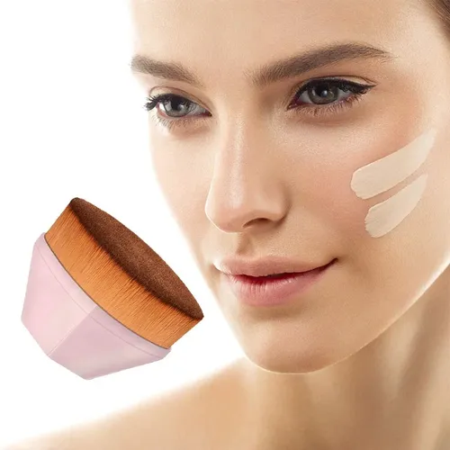 Brocha Kabuki Plana Hexagonal Polvos Crema Base Maquillaje Color Rosa