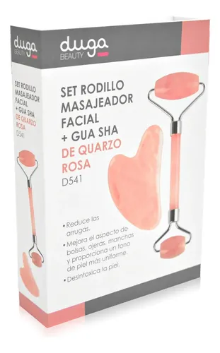 Rodillo Masajeador Facial Cuarzo Rosa Duga Gua Sha D541 Rostro