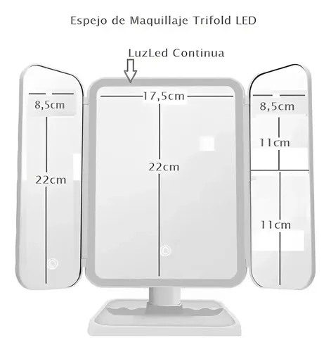 Espejo De Maquillaje Pantalla Táctil Luz Led Giratorio 180