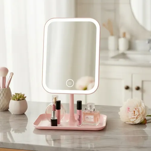 Espejo Maquillaje Luz Led 3 Modos Recargable Touch Giratorio