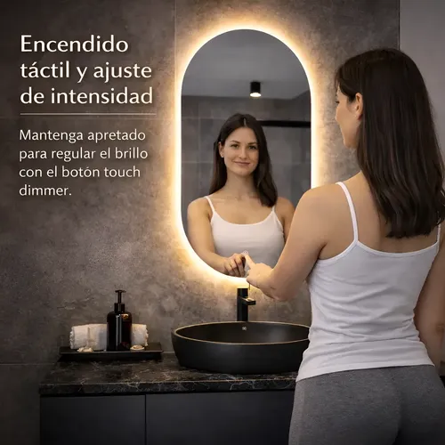 Espejo Con Luz Led Touch 50 X 85 Pastilla Para Baño 3 Tonos