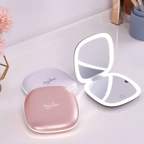 Espejo De Maquillaje Compacto Mocado Led Con Aumento 1x/10x