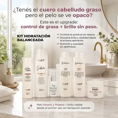 Acondicionador Lumínica Brillo con Avena & Miel que Hidratan y Nutren dejando una luminosidad superior de salón de belleza, producto profesional de 500Mls Lineup