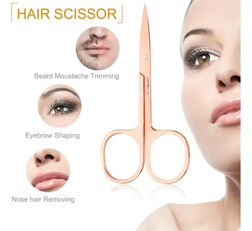 Set Depilacion Pincita + Tijera Para Cejas De Acero Ushas Color Rose Gold
