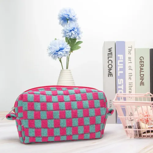 Pazimiik Bolsa De Maquillaje A Cuadros Para Bolso Portátil C