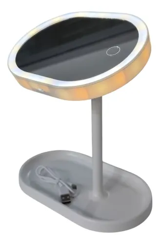Espejo Maquillaje Led Base Organizadora 3 Tonos Luz Usb C
