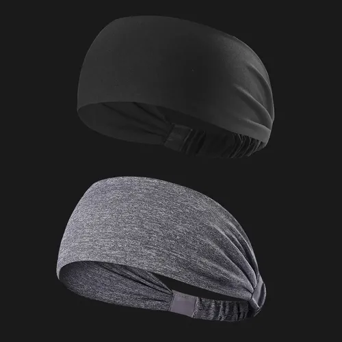 – 2 Pieces Polyester Fiber Sports Bandanas, Sweat / Black+gray