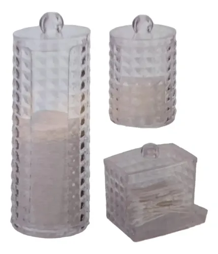 X3 Organizador Cosmética Acrílico Contenedor Algodón Acrílico