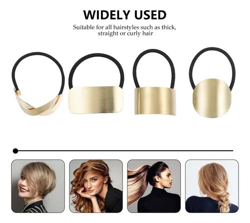 4pcs Golden Metal Hair Bands Elastic Hair Ties For Women