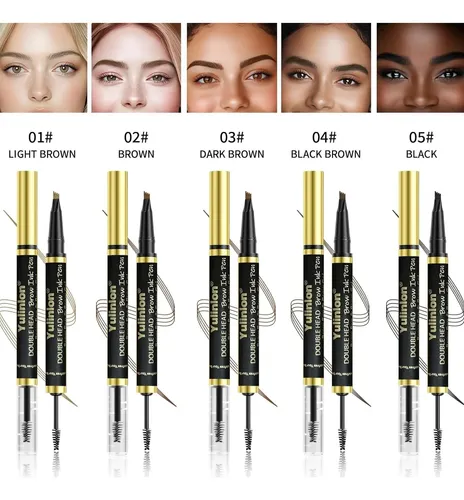 Lápiz Y Gel De Cejas 2 En 1 Yulinlon Marrón Oscuro