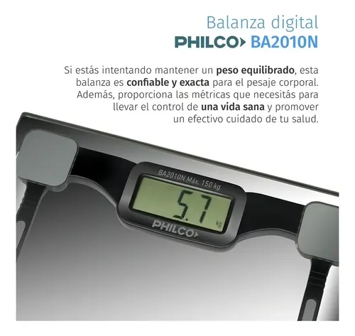 Balanza Digital Philco Ba2010n Vidrio Templado, Hasta 150 Kg