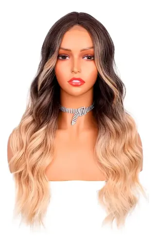 Peluca Larga Símil Natural Orgánica Ondas Lace Front Premium Tamaño De La Base Universal Con Regulador Tono Nyl2370-rl4-24d