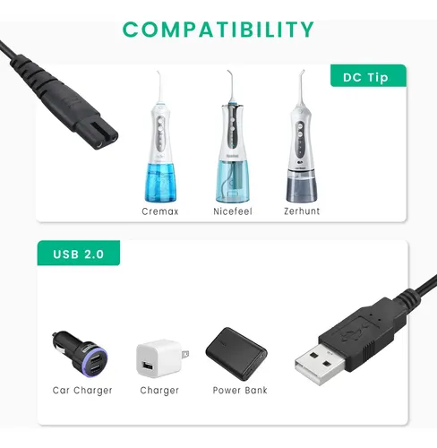 Cable De Carga De Repuesto Para Water Flosser Nicefeel, Mosp