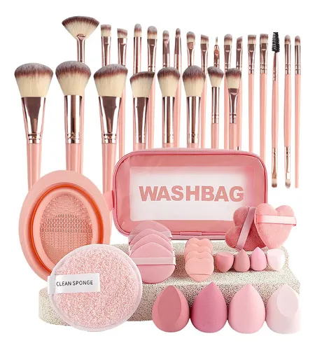 Brochas Maquillaje Profesional 46 Piezas + Esponjas + Estuch