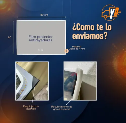 Espejo Luz Led Táctil Inteligente Baño Desempañante 60×80