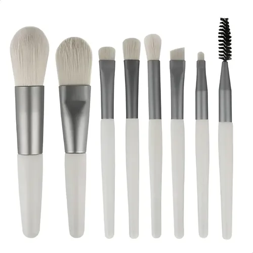 Set Maquillaje Brochas Pinceles X 8 Unid En Estuche Color Gris