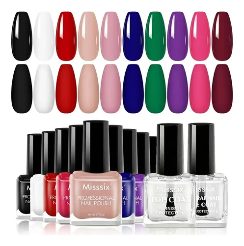 Set De 12 Esmaltes Misssix Con Base Y Top Coat