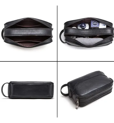 @. Neceseres Bolsa Cuero Neceser Maquillaje Viaje Negro Cuero Y Poliéster