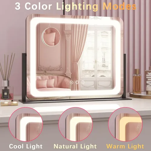 Espejo De Maquillaje Con Luz Led Rolove 56x43cm Negro