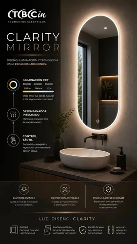 Espejo Para Baño Ovalado Led Táctil Con Desempañador Ovalado