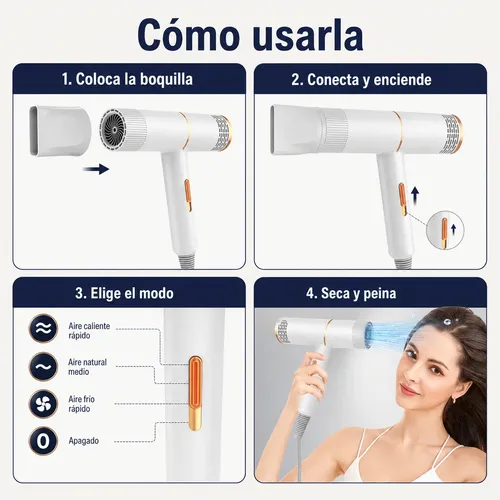 Secadora De Cabello Profesional Frío Y Caliente Con Boquilla
