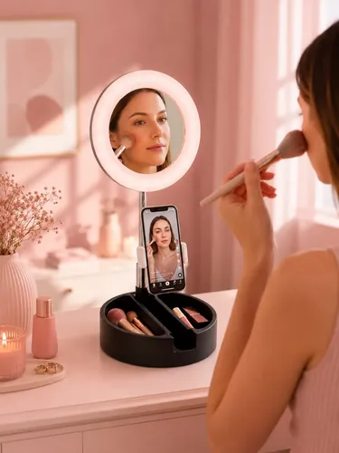 Espejo Portatil Maquillaje Luz Led 3 Tonos Altura Regulable