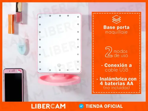 Espejo De Maquillaje Tactil Luz Blanco Frio LIBERCAM ESP-01 USB Color Negro