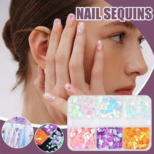 Para Lentejuelas For Uñas 6 Rejillas Corazones San Valentín