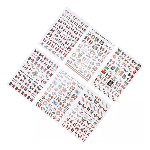 6 Hojas/juego De Pegatinas De Uñas Con Bandera Mexicana Para