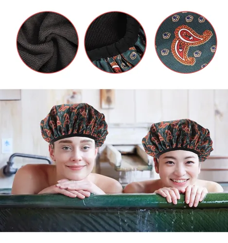 Gorro De Baño Impermeable Portátil Ducha Natación Cabello Green With Orange Paisley Print