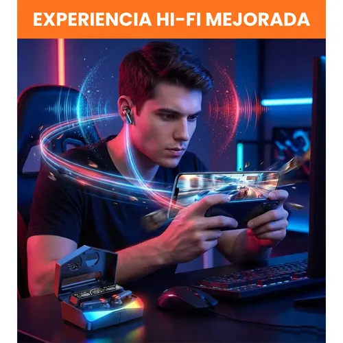 Auriculares Inalambricos Bluetooth 5.3 Gamer In Ear Tws Tactil Led Rgb Con Cancelacion De Ruido Y Microfono + Estuche Con Espejo Y Power Bank Usb Pantalla Lcd Gxtronics