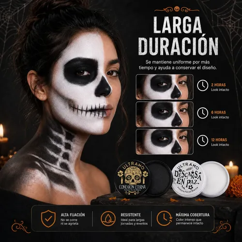 Kit 2 Maquillaje Blanco Negra Pinturas Para La Cara Ultramo