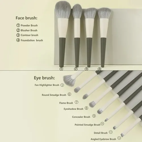Set De 12 Cepillos Con Mango Verde Oscuro Y Dos Colores