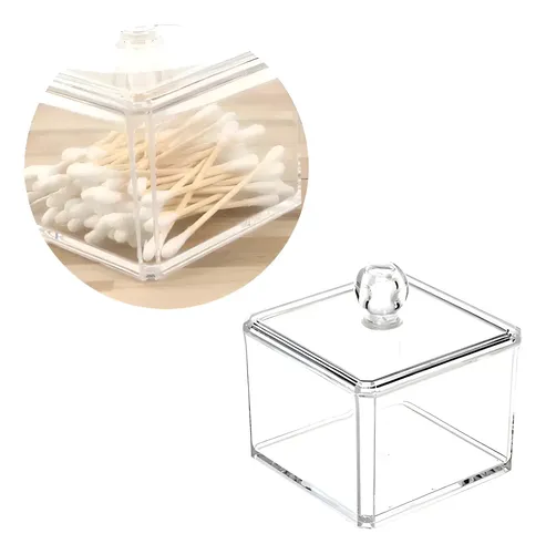 Organizador Acrilico Con Tapa Algodonera Maquillaje 9,5×9,5 Transparente