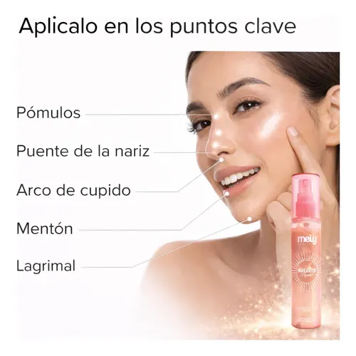 Iluminador Líquido Mely Spray Highlighter Glow Brillo Facial