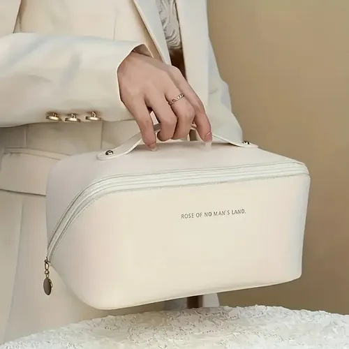 Neceser Organizador Bolso Porta Cosméticos Makeup Ecocuero Color Blanco