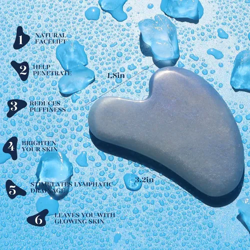 Set Masajeador Facial Baimei Rodillo Y Gua Sha Azul