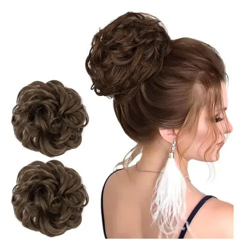 2 Piezas Chongos Postizos De Cabello Natural, Extensión