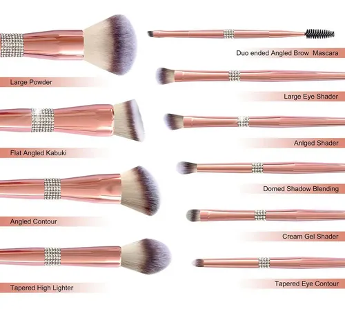 Set De 14 Brochas Suaves Color Oro Rosa Diamante
