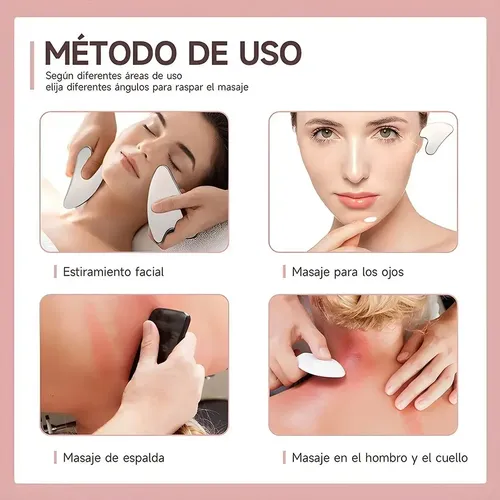 3 Masajeadores Faciales Y Corporales Gua Sha Acero Inoxidabl