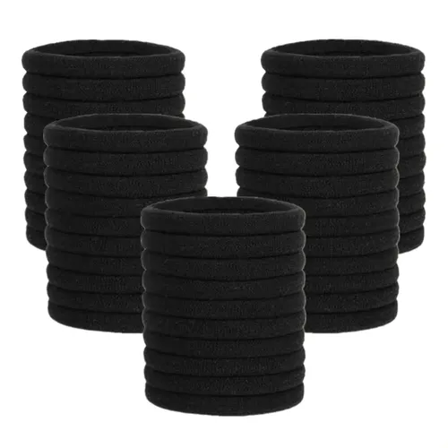 50 Ligas Elásticas Suaves, No Dañan El Cabello Negro Sólido