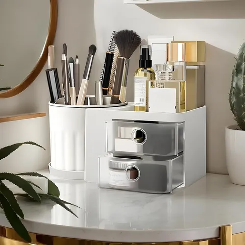 Organizador Escritorio Giratorio Maquillaje 2 Cajones