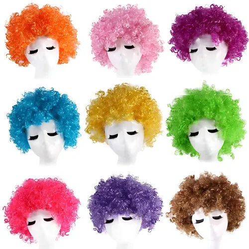Peluca Afro Payaso Rulos Cotillon Fiesta Color Naranja