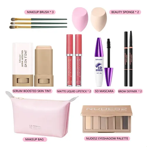 Set De Paleta De Lápiz De Cejas, Rubor, Brillo Labial Y Somb