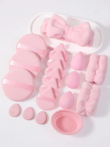 Set 19 Esponjas De Maquillaje Para Rostro Y Ojos Rosa Grande