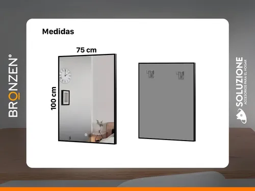 Espejo Premium Luz Led Trasera Vertical Negro 75 X 100 Cm